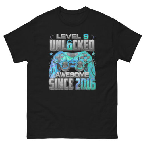 Level 9 Unlocked, Awesome Since 2016, 9th Birthday Gaming T-Shirt, Gamer Birthday Tee, Fun 9th Birthday Shirt for Kids and Gamers - Image 3