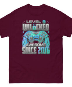 Level 9 Unlocked, Awesome Since 2016, 9th Birthday Gaming T-Shirt, Gamer Birthday Tee, Fun 9th Birthday Shirt for Kids and Gamers