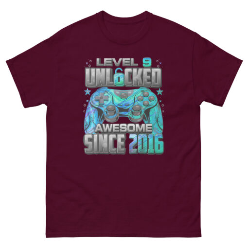 Level 9 Unlocked, Awesome Since 2016, 9th Birthday Gaming T-Shirt, Gamer Birthday Tee, Fun 9th Birthday Shirt for Kids and Gamers