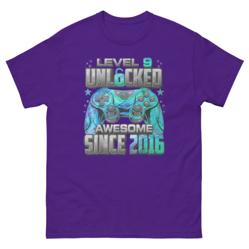 Level 9 Unlocked, Awesome Since 2016, 9th Birthday Gaming T-Shirt, Gamer Birthday Tee, Fun 9th Birthday Shirt for Kids and Gamers - Image 7